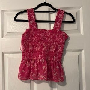 Women’s Pink Floral Smocked Tank Top